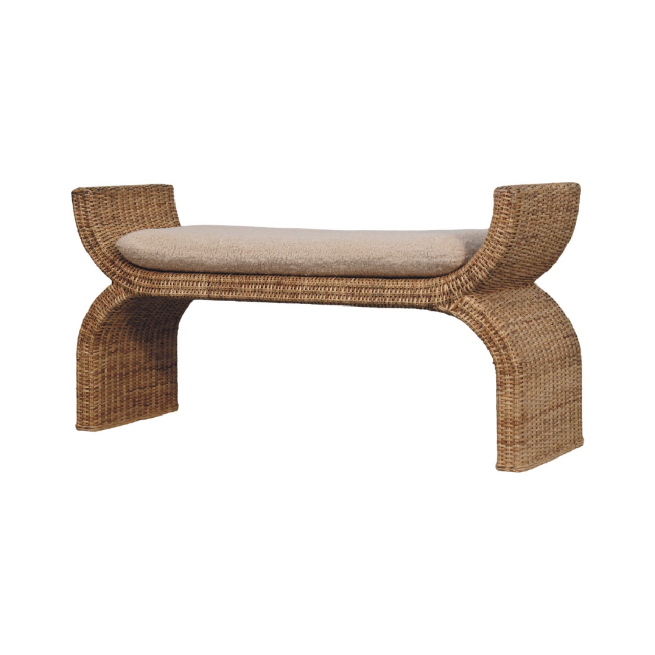 Rattan Weave Boucle Bench - Image 3